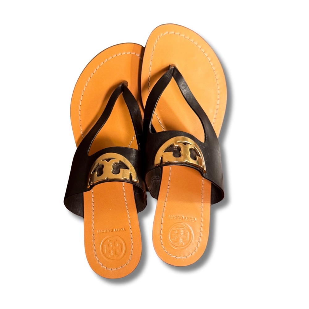 Tory Burch Sidney Sandals - Black Leather Thong Sandals, Size 6.5 - Picture 9 of 9